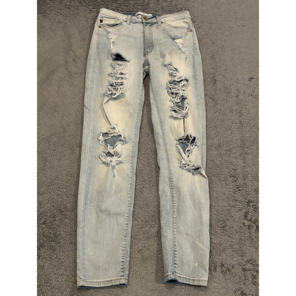 Kancan Jeans Womens 28 Skinny Mid Rise Distressed Light Wash Blue KC8322L